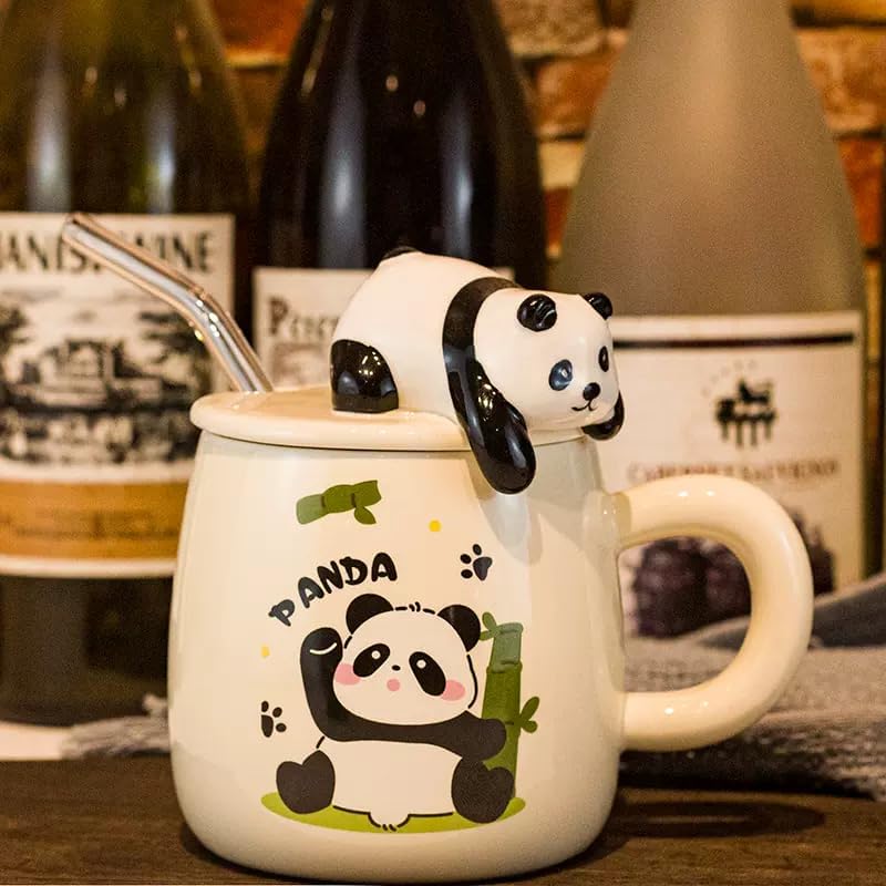 Vasukie 3D Panda Ceramic Coffee Mug with Lid