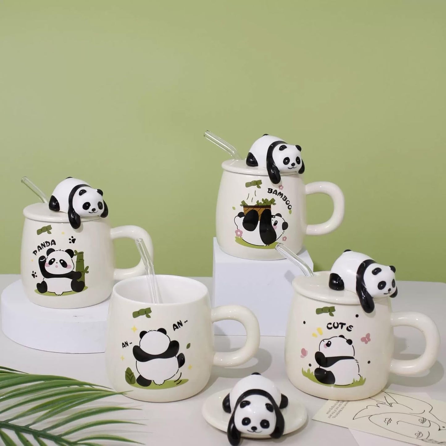 Vasukie 3D Panda Ceramic Coffee Mug with Lid