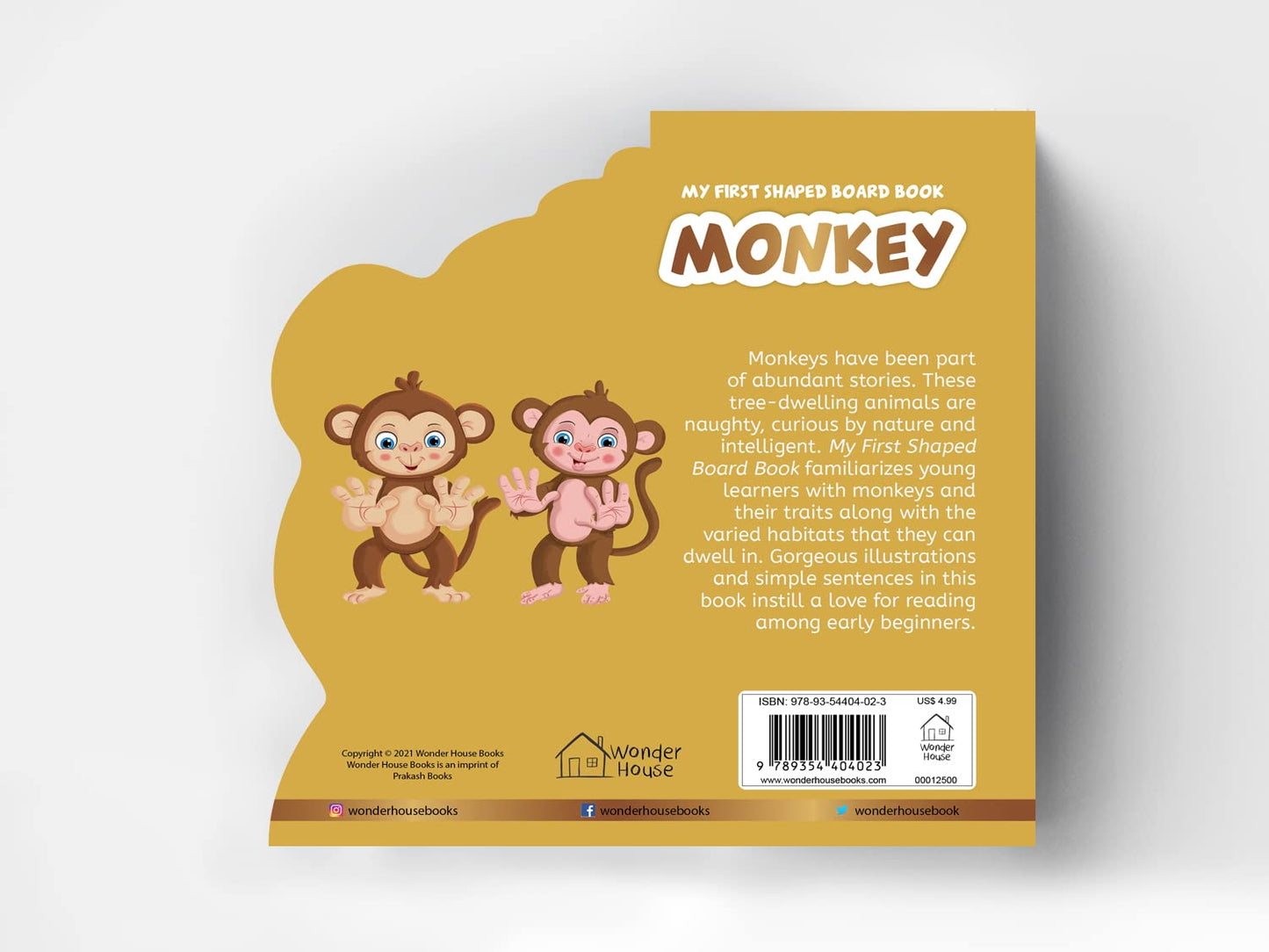 My First Shaped Board book - Monkey, Die-Cut Animals, Picture Book for Children