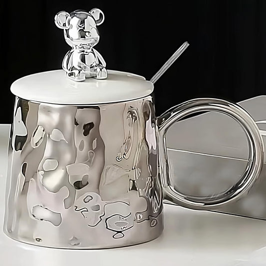 BonZeal Teddy Bear Silver Ceramic Coffee Mug