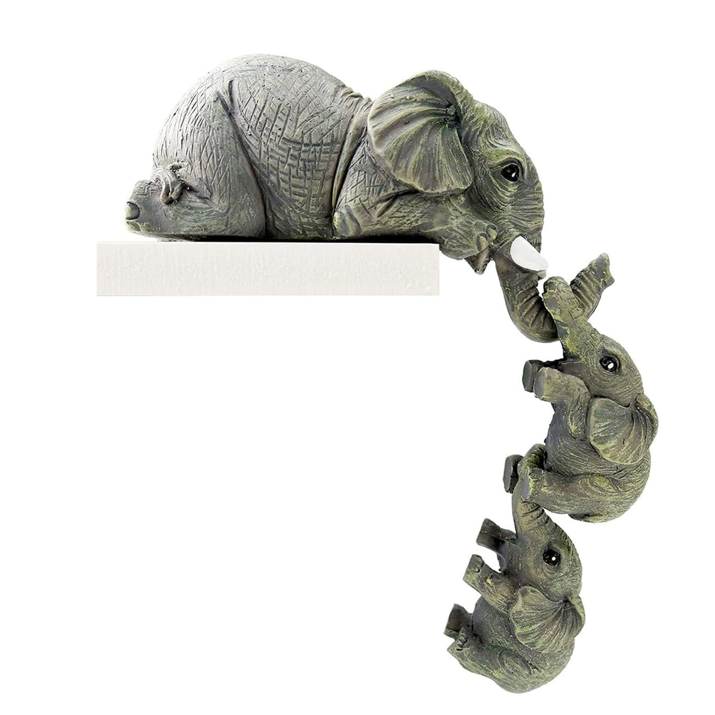 TIED RIBBONS Miniature Elephant Mother and Two Babies Hanging Ornament Figurines Animal Statue (3 Pcs, Small, Resin) for Home Decor Table Wall Decoration Items