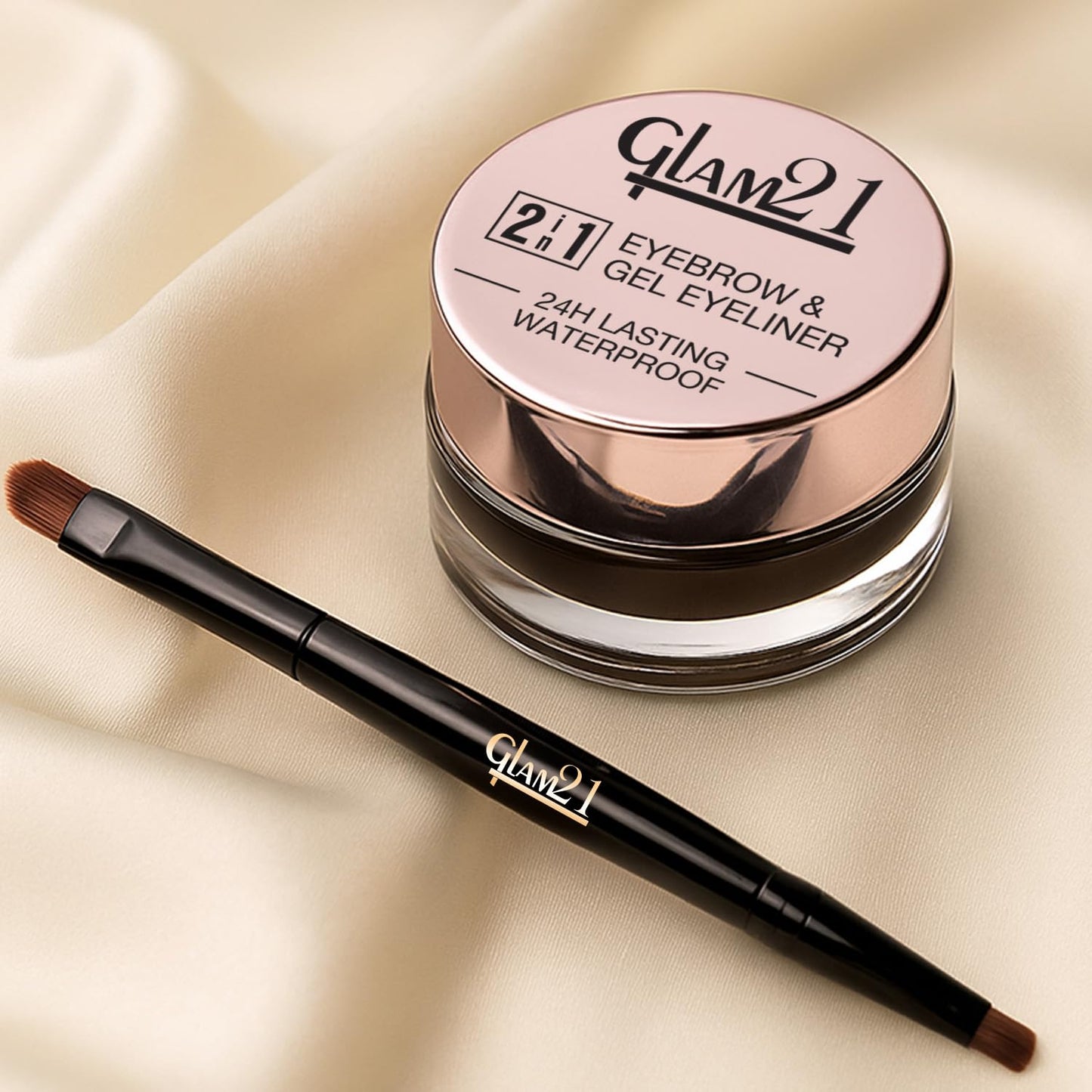 Glam21 2-in-1 Eyebrow Powder & Gel Eyeliner | Intense Black Color