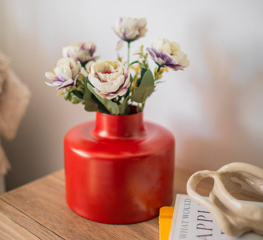 10Club Red Metal Vase | Elegant Flower Vase for Home Decor | Durable Metal (H - 17.5 cm, 600 gram) - 1Pc (without Flower) (Red Color)