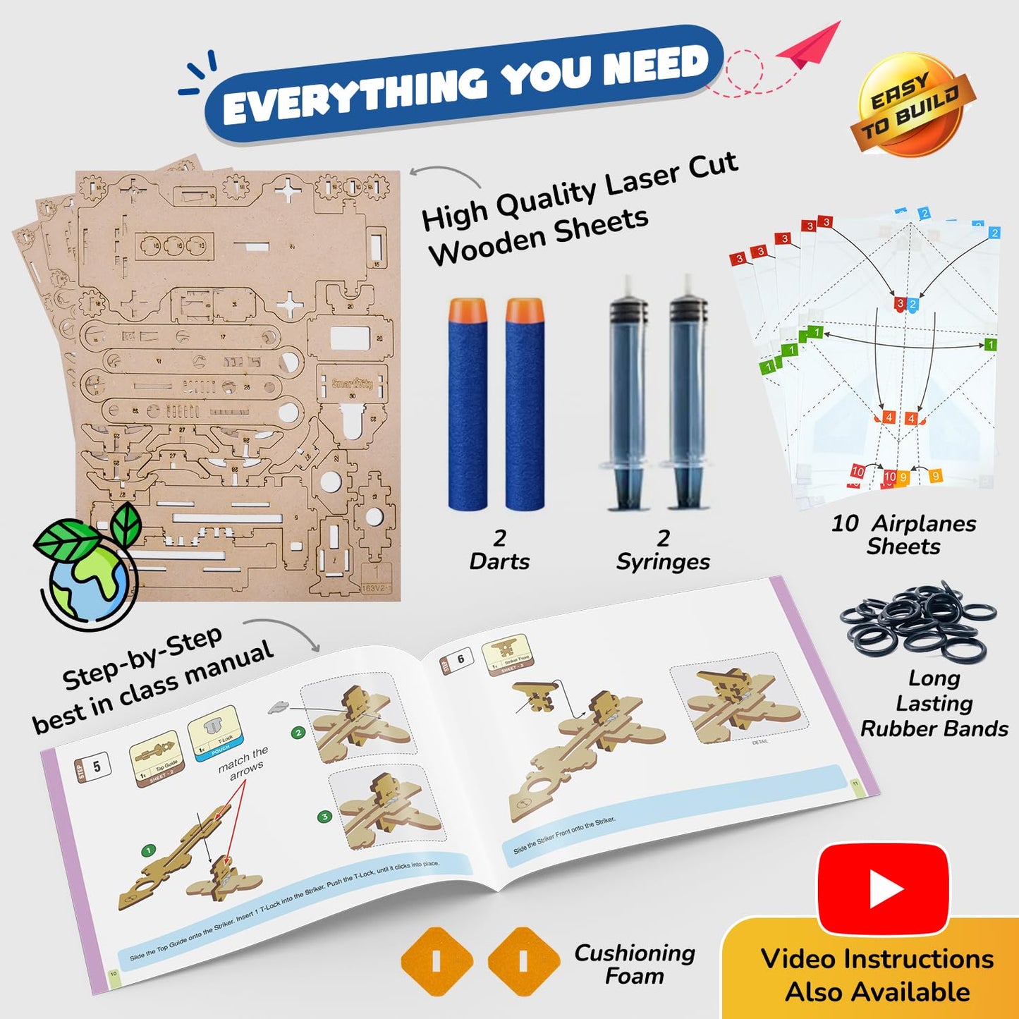 Smartivity 2in1 Hydraulic Aeroplane & Dart Launcher Toy for Kids 6-14 Years Old | Birthday Gifts for Boys & Girls | DIY Science Toy for Kids 6,7,8,9,10,11,12,13,14 YearsI STEM Wooden Construction Game