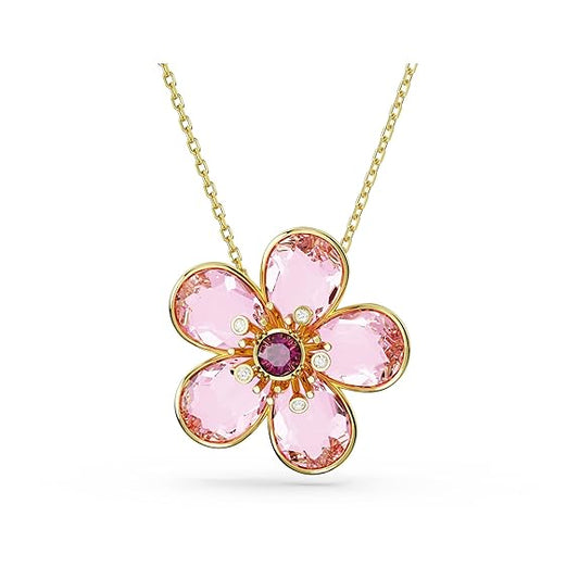 Florere pendant, Flower, Small, Pink, Gold-tone plated