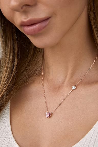 Love Heart Shape With Pink & White Diam Pendant Necklace