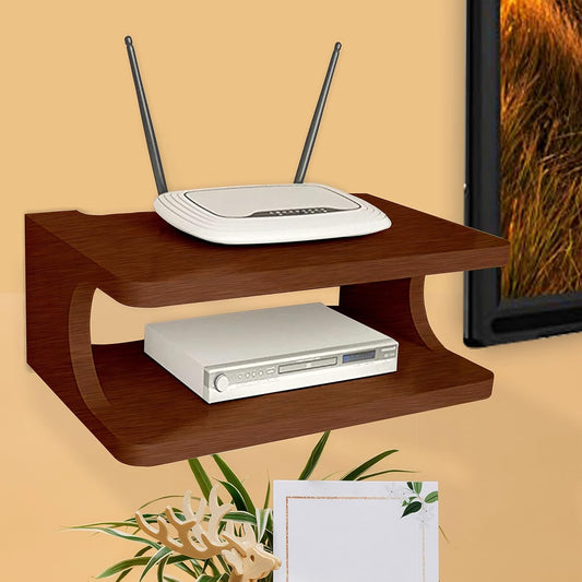 Furniture Cafe Set top Box Stand WiFi Router Holder Wooden Wall Shelves for Home Wall Mount Stylish TV Cabinet Living Room Furniture