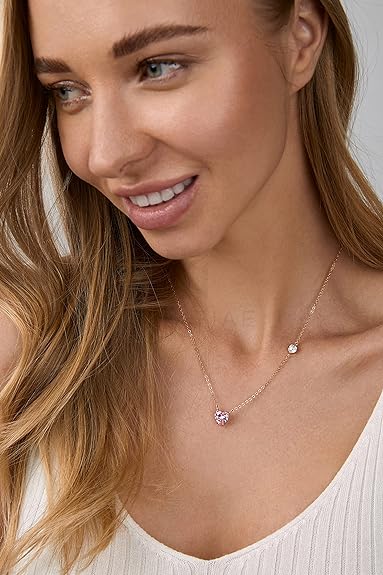Love Heart Shape With Pink & White Diam Pendant Necklace