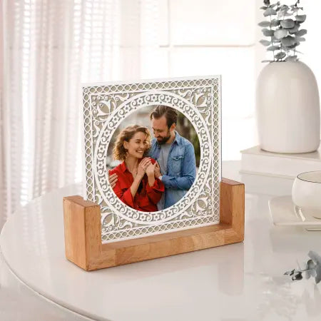 Blossoming Love Personalized Acrylic Frame With Wooden Base