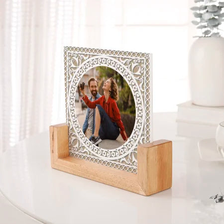 Blossoming Love Personalized Acrylic Frame With Wooden Base