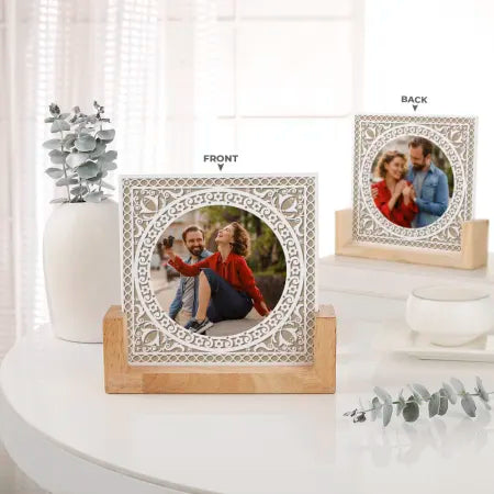 Blossoming Love Personalized Acrylic Frame With Wooden Base