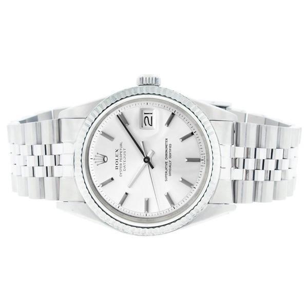 Pre-owned Rolex Men's Stainless Steel Datejust Watch Silver Dial 18k White Gold Bezel