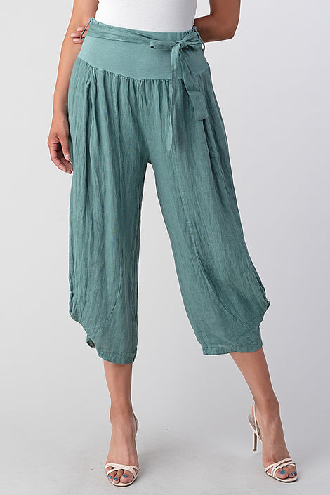 Raw Moda Puro Short Linen Pants With Belt