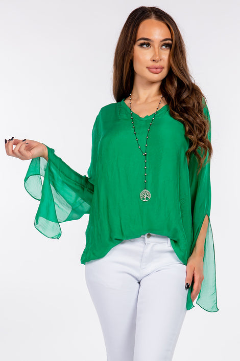 Raw Moda Italian SLIT Sleeves Silk Top