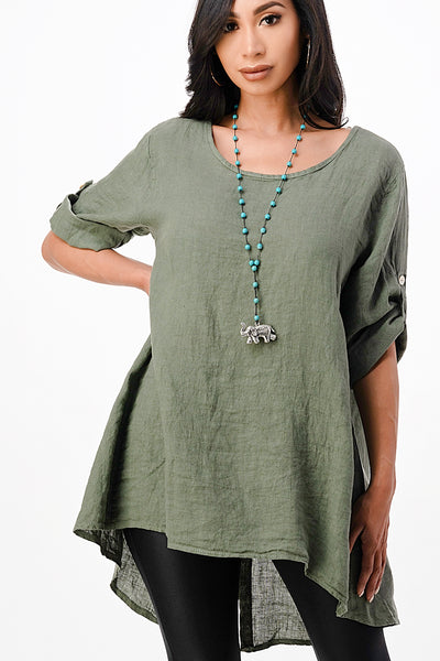 Long Italian Linen Button Back Top Tunic