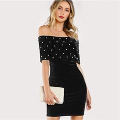 Off The Shoulder Short Sleeve Black Dress